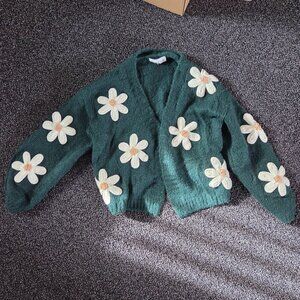 Forest green daisy cardigan